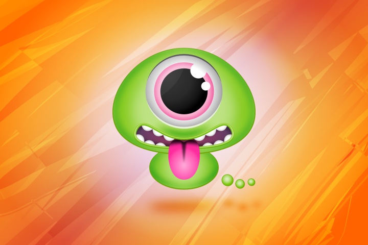 Graphic illustration of a green creature sticking out its pink tongue