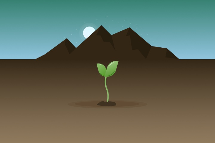 Graphic illustration of a plant growing from the earth