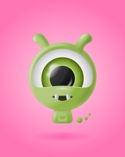 Graphic illustration of a green creature with one big eye