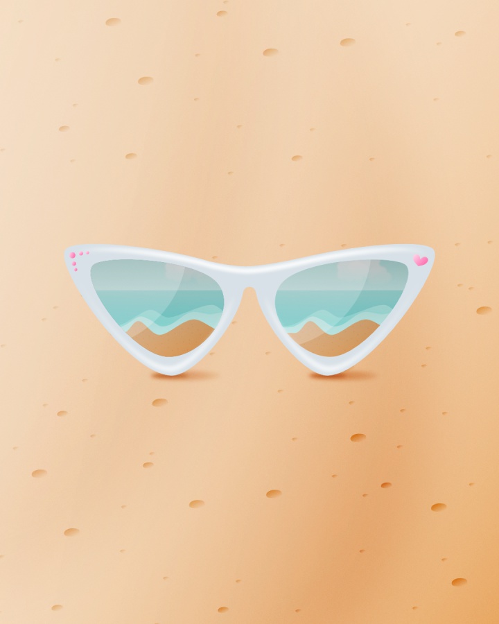 Graphic illustration of a pair of sun glasses lying in the sand