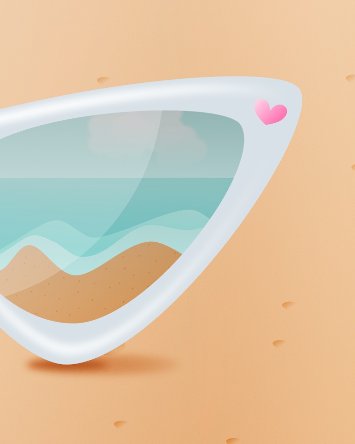 Graphic illustration of a pair of sun glasses lying in the sand (close up)